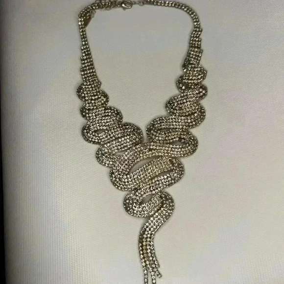 Vintage Rhinestone diamond Snake Bling Mesh Chain choker Necklace 53g - Picture 2 of 13
